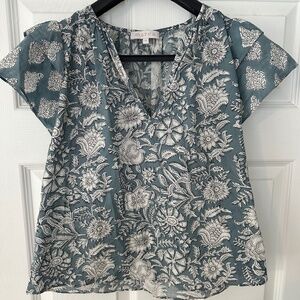 Marea By Liz Joy hand block ruffle blouse Cala Azul